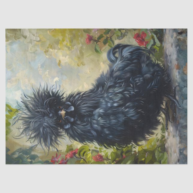 Dekoupage der schwarzen Silkie-Hühnermalerei Seidenpapier (Vorderseite)