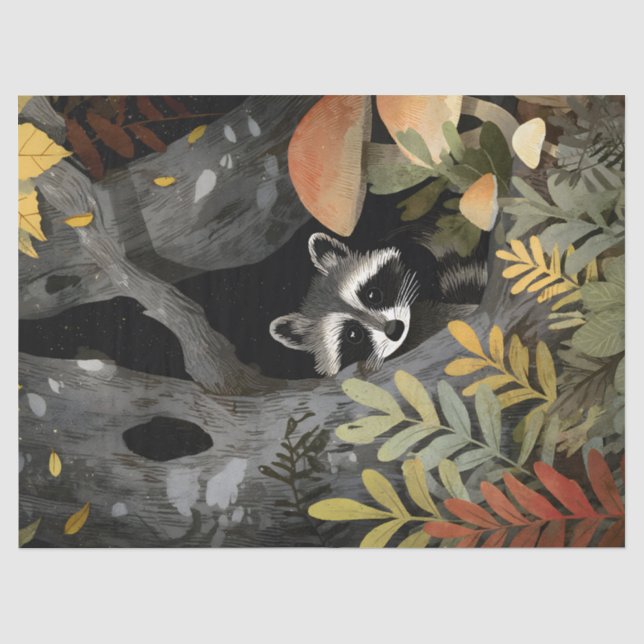 Dekoupage der versteckten Raccoon-Illustration Seidenpapier (Vorderseite)