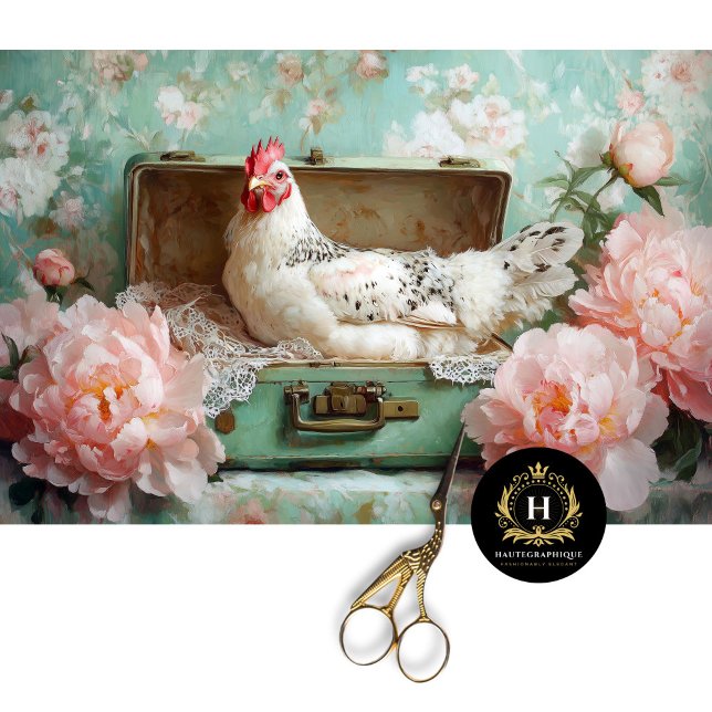 Dekoupage der Vintagen grünen Koffer von Hen Seidenpapier (Von Creator hochgeladen)