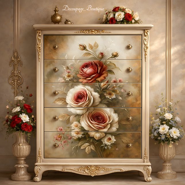 Dekoupage der Vintagen Rose Seidenpapier (Vintage Rose Charm Decoupage Tissue Paper Mockup)