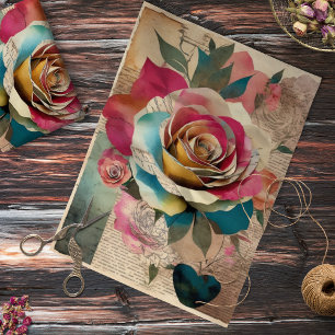 Dekoupage der Vintagen Rose Seidenpapier