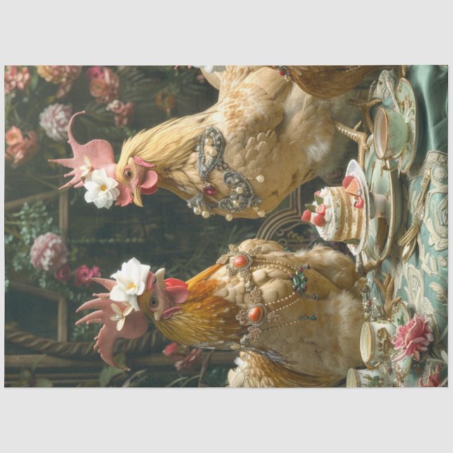 Dekoupage der Vintagen Teezeit Hühner Seidenpapier (Vorderseite)