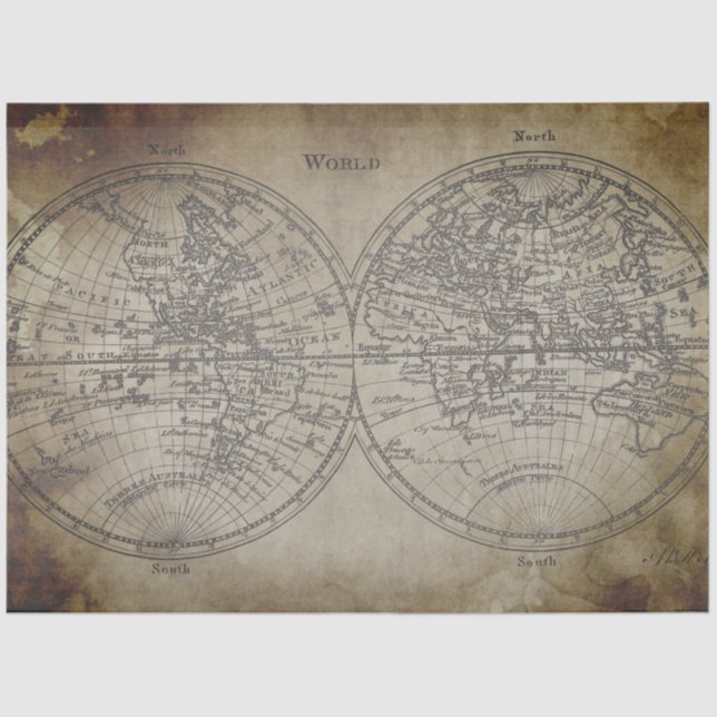 Dekoupage der Weltkarte Seidenpapier (Vorderseite)