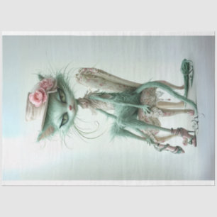 Dekoupage der Whimsical Furry Sage Green Cat Seidenpapier