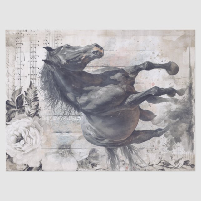 Dekoupage des Schwarzen Pferdes Seidenpapier (Vorderseite)