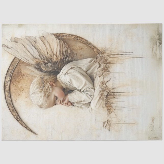 Dekoupage Faith Base Angel Sitting Moon Seidenpapier (Vorderseite)