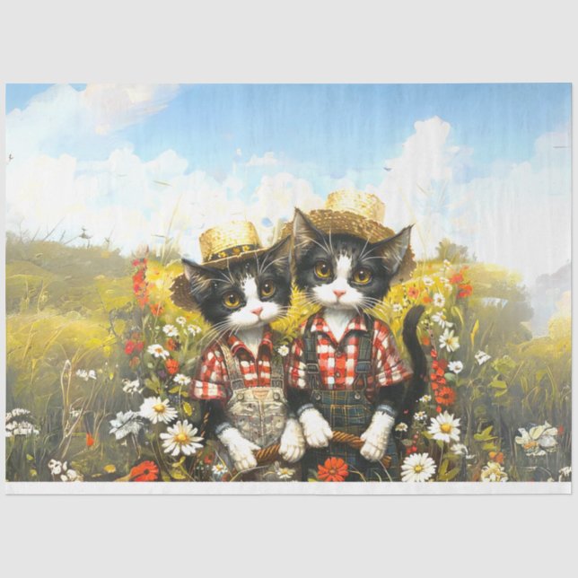 Dekoupage Farm Cats Ernte und Tiller Seidenpapier (Vorderseite)