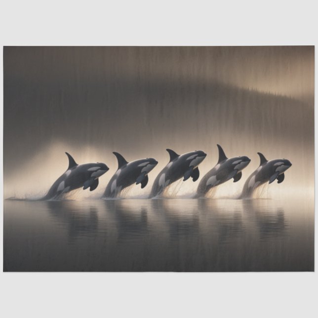 Dekoupage Five Orcas Synchronized Display Ocean Seidenpapier (Vorderseite)