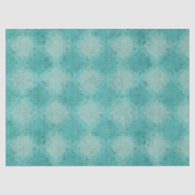 Dekoupage für aquamarine und weiße Damaskus Seidenpapier (Vorderseite)