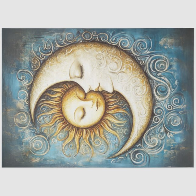 Dekoupage Golden Celestial Crescent Moon Seidenpapier (Vorderseite)