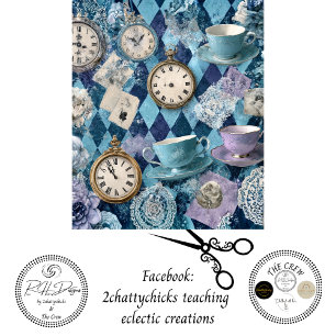 Dekoupage Harlequin Teatime Uhren Teetassen  Seidenpapier