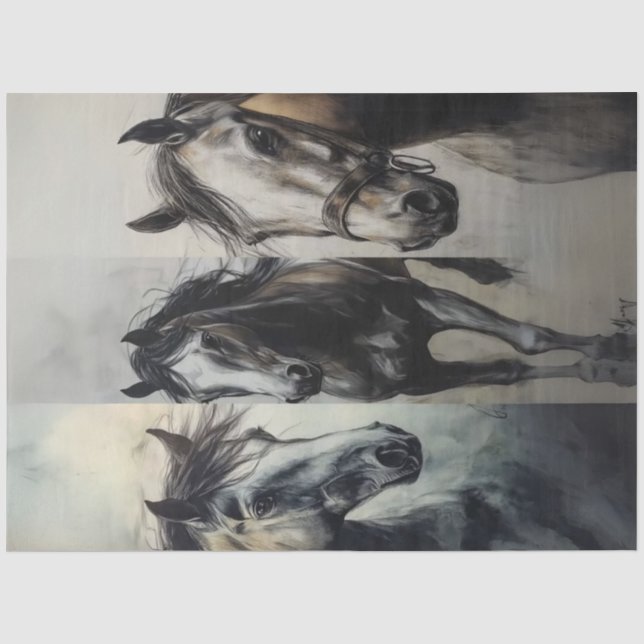 Dekoupage Holzkohle Horse Collage Rustikale Kunst Seidenpapier (Vorderseite)