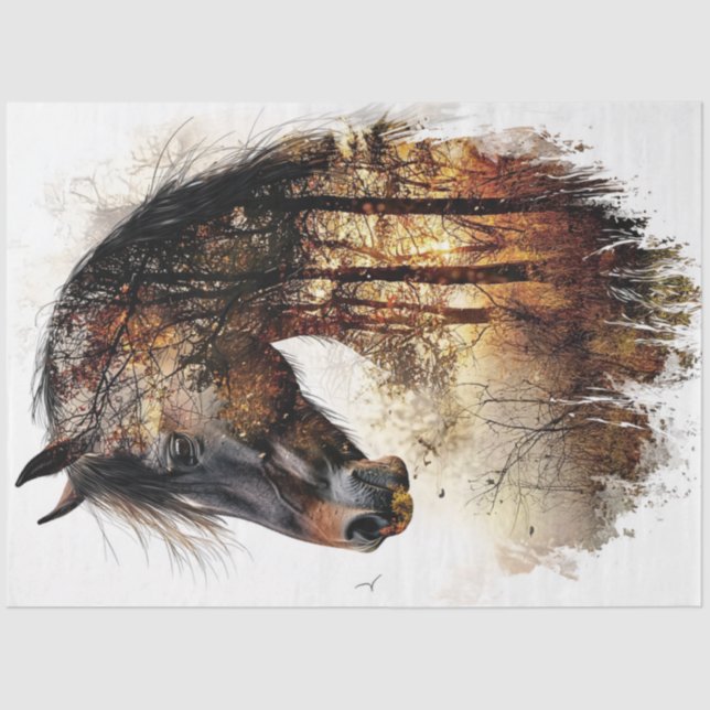 Dekoupage Horse Harmony Nature Double Exposure Seidenpapier (Vorderseite)