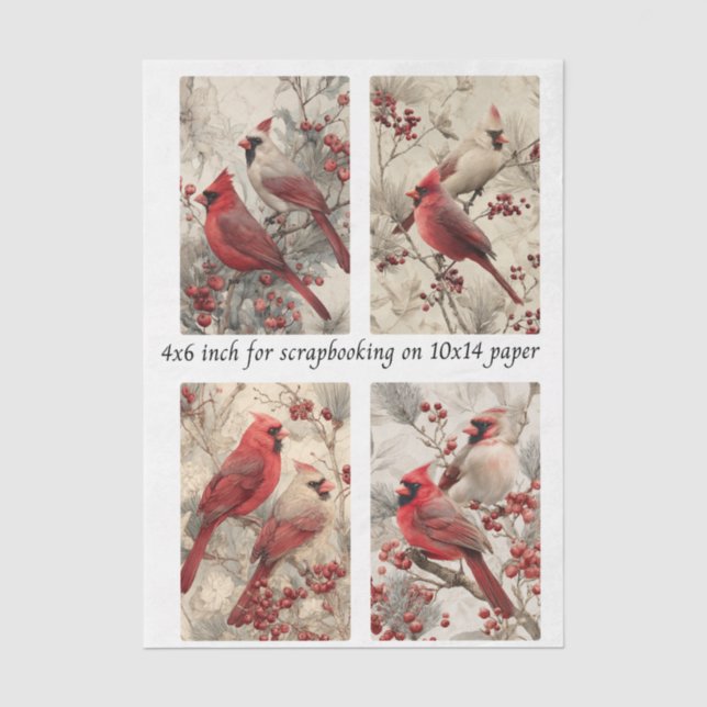 Dekoupage Kardinalpaneele 4x6" & 4 Designs  Seidenpapier (Vorderseite)