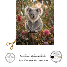 Dekoupage Koala Wildblumen auf Baumstumpf Botanisc