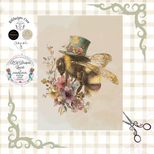 Dekoupage Launige Hummel mit Zylinderhut  Seidenpapier (Von Creator hochgeladen)