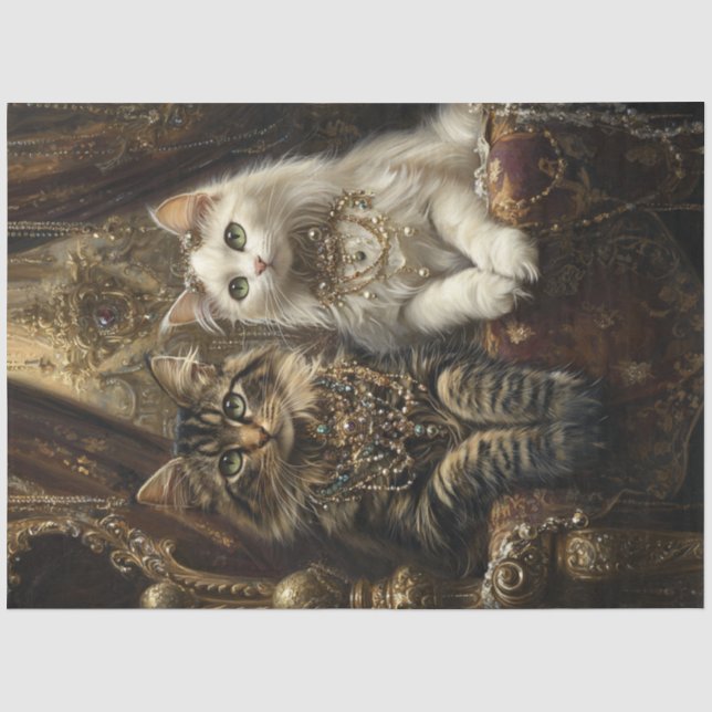 Dekoupage Luxuriöse Tabby & White Katzen Seidenpapier (Vorderseite)