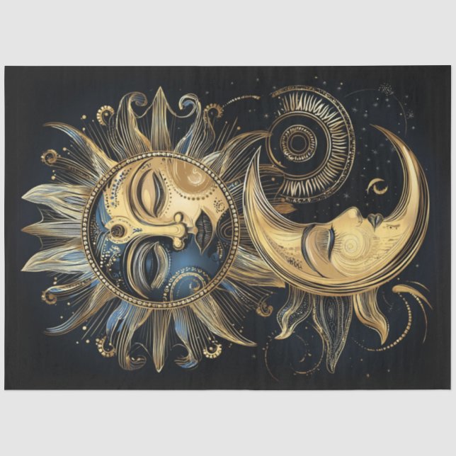 Dekoupage Magical Celestial Sun Crescent Moon Star Seidenpapier (Vorderseite)