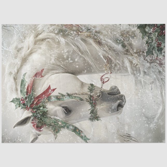 Dekoupage Magical White Horse Winter Wonderland Seidenpapier (Vorderseite)