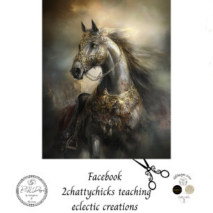 Dekoupage Majestic Black Horse Golden Armor Wappen Seidenpapier