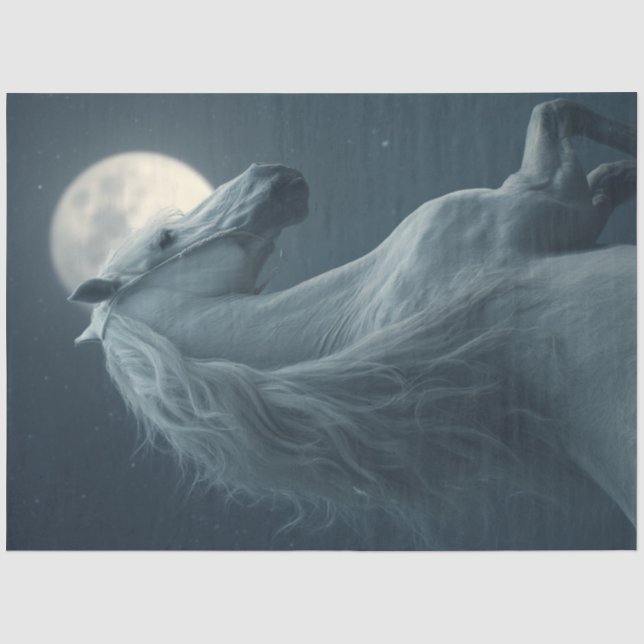 Dekoupage Majestic White Horse Front of Moon Seidenpapier (Vorderseite)