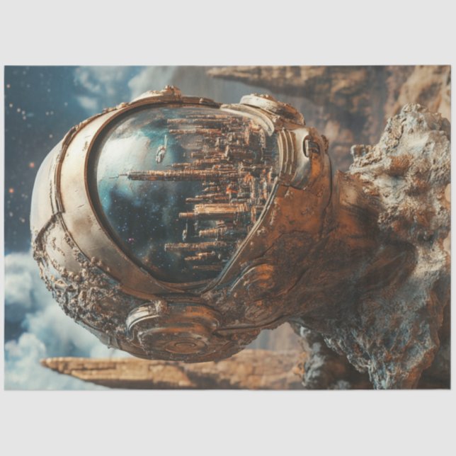 Dekoupage Moon Scene Astronaut City Reflection Seidenpapier (Vorderseite)