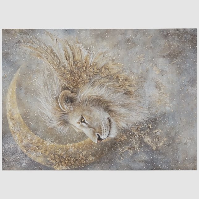 Dekoupage Mystical Lions Head Crescent Moon Gold Seidenpapier (Vorderseite)