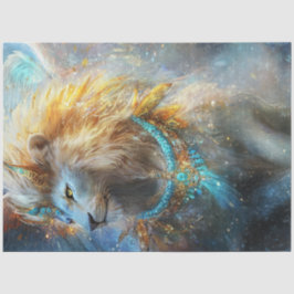 Dekoupage Mythische Löwe Aquamarin & Gold Verziert Seidenpapier