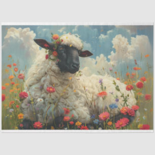 Dekoupage Oster Blume Schwarz Faced Sheep Field Seidenpapier