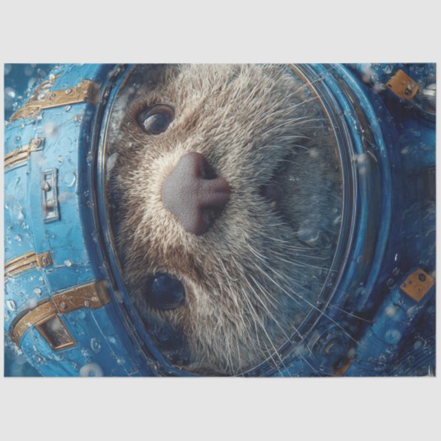 Dekoupage Otter in Blue Outer Space Anzug Seidenpapier (Vorderseite)