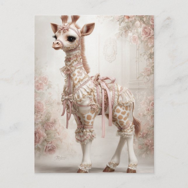 Dekoupage Pink Viktorianisch Giraffe Scrapbook Pap Postkarte (Vorderseite)