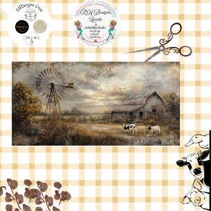 Dekoupage Rustic Rural Scene Barn Windmill Seidenpapier