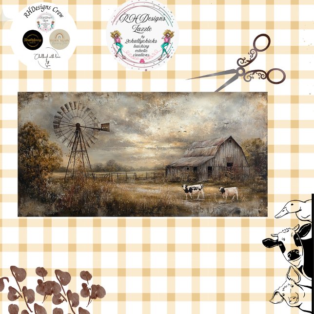Dekoupage Rustic Rural Scene Barn Windmill Seidenpapier (Von Creator hochgeladen)