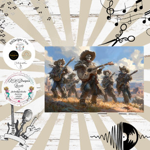 Dekoupage-Skelett-Cowboy-Fell-Feder-Funk-Band Seidenpapier