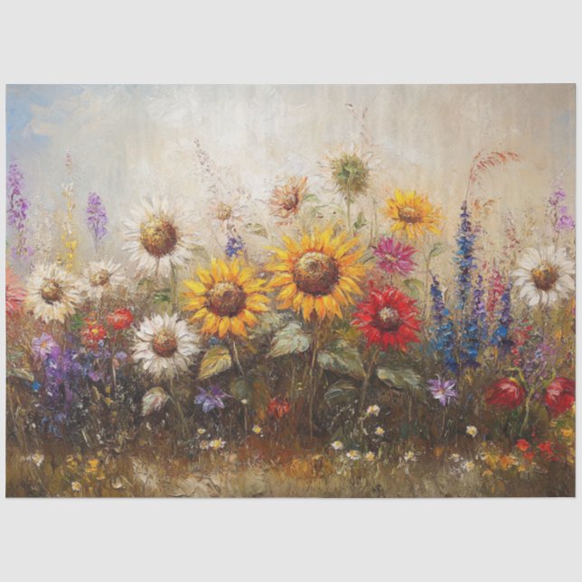 Dekoupage Sonnenblumen und Wildblume Garten im Öl Seidenpapier (Vorderseite)