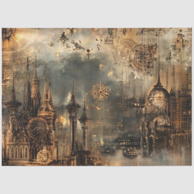 Dekoupage Steampunk City Architecture Design Seidenpapier (Vorderseite)