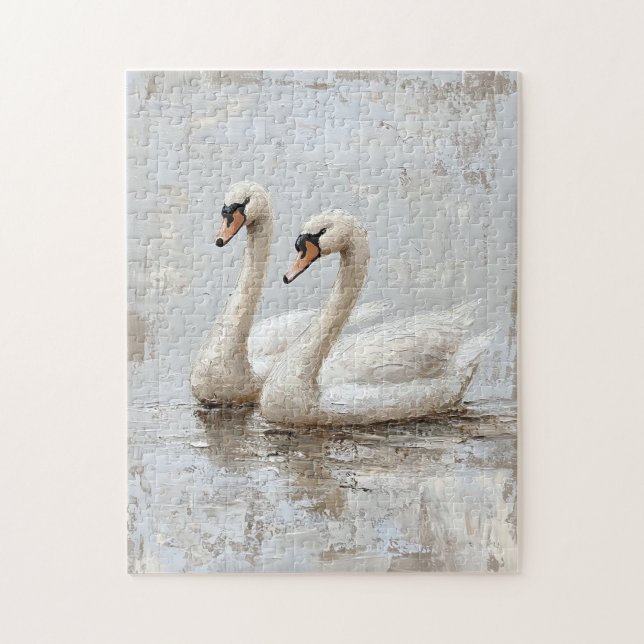 Dekoupage Swan Pair Ölgemälde (Vertikal)
