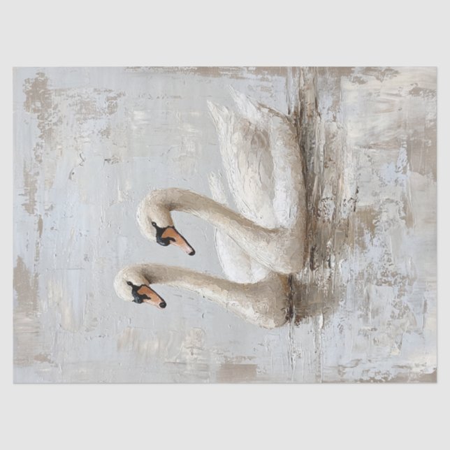 Dekoupage Swan Pair Ölgemälde Seidenpapier (Vorderseite)