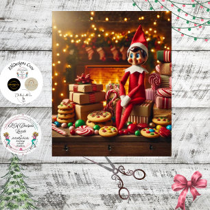 Dekoupage-Tisch-Elfe-Weihnachts-Mischief Seidenpapier
