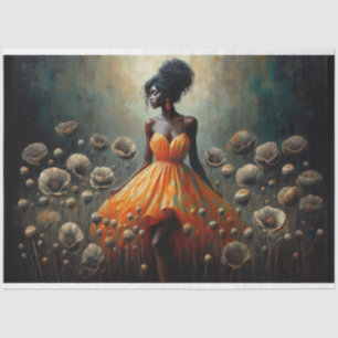 Dekoupage Tissue Fluro Orange Poppies Woman Seidenpapier