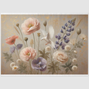 Dekoupage Tissue Paper Floral White Dose Design Seidenpapier