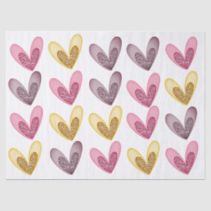 Dekoupage Tissue Paper - Herz rosa, Lilac und Gold Seidenpapier
