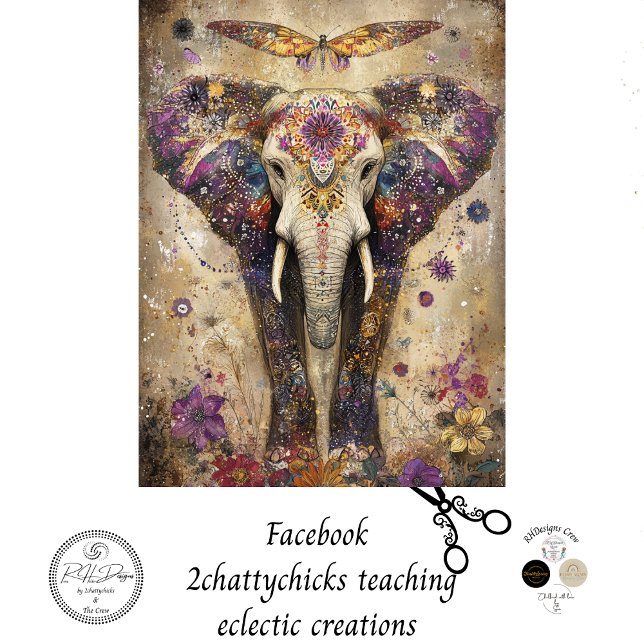Dekoupage Vibranant Elephant farbenfrohe Blume Seidenpapier (Von Creator hochgeladen)