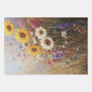 Dekoupage Vibrant Sonnenblumen, Milchblumen, Wildb Geschenkpapier Set