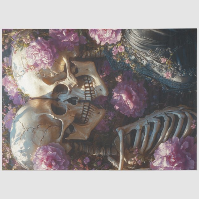 Dekoupage Viktorianisch Skeleton Hochzeit in Rosa Seidenpapier (Vorderseite)