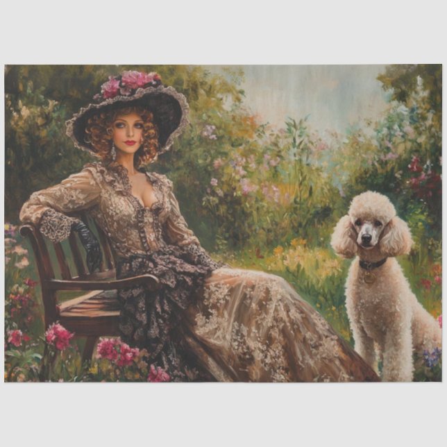 Dekoupage Vintag Lady in Garden & Standard Poodle Seidenpapier (Vorderseite)
