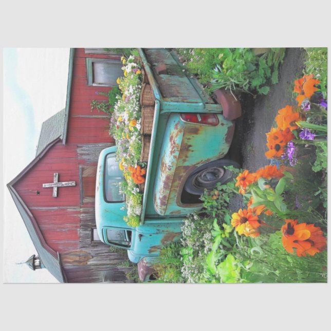 Dekoupage Vintag Rusty Blue Truck Blume Seidenpapier (Vorderseite)