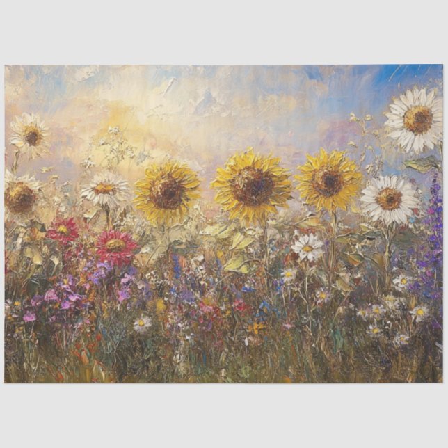 Dekoupage Vintag Sonnenblumen & Wildblumen Ölfarbe Seidenpapier (Vorderseite)