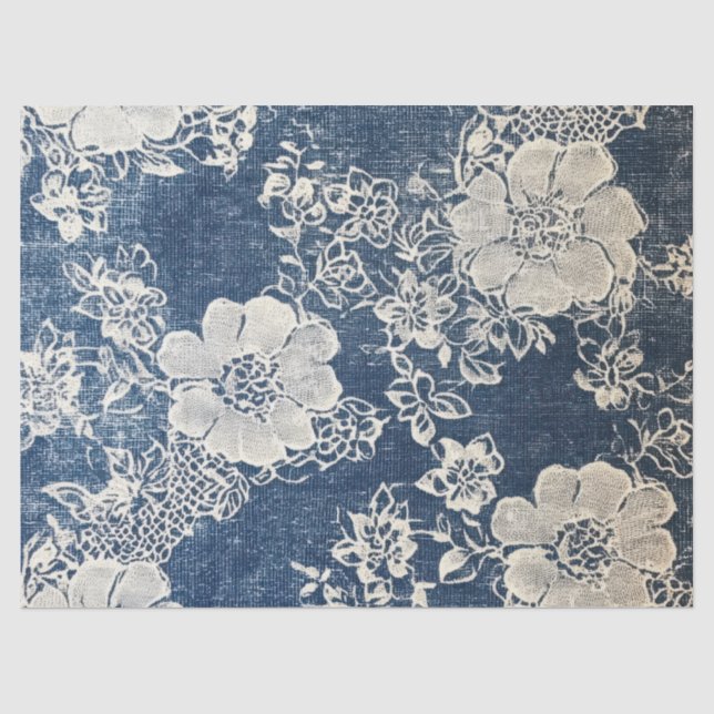 Dekoupage Vintage Spitzen und Denim Textur Seidenpapier (Vorderseite)