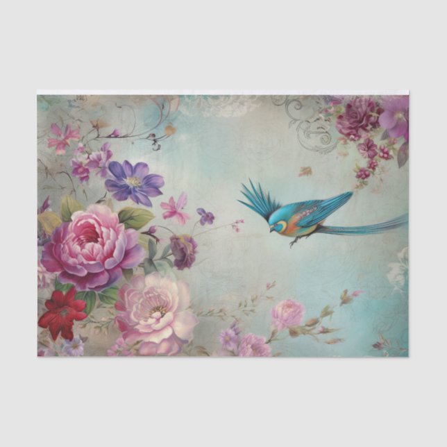 Dekoupage von Blue Bird farbenfrohe Blumengeschich Seidenpapier (Vorderseite)